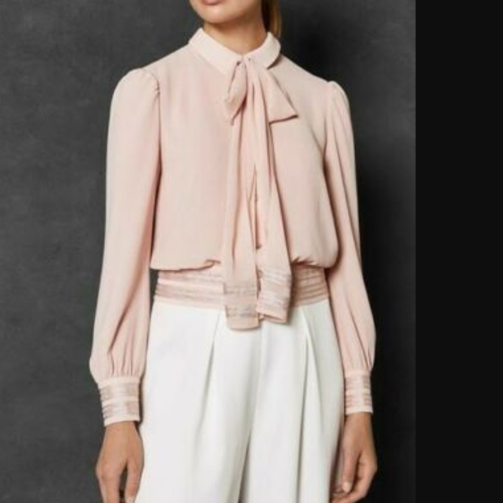 Ted Baker Pink Daarcie Tie Blouse Size Medium $208